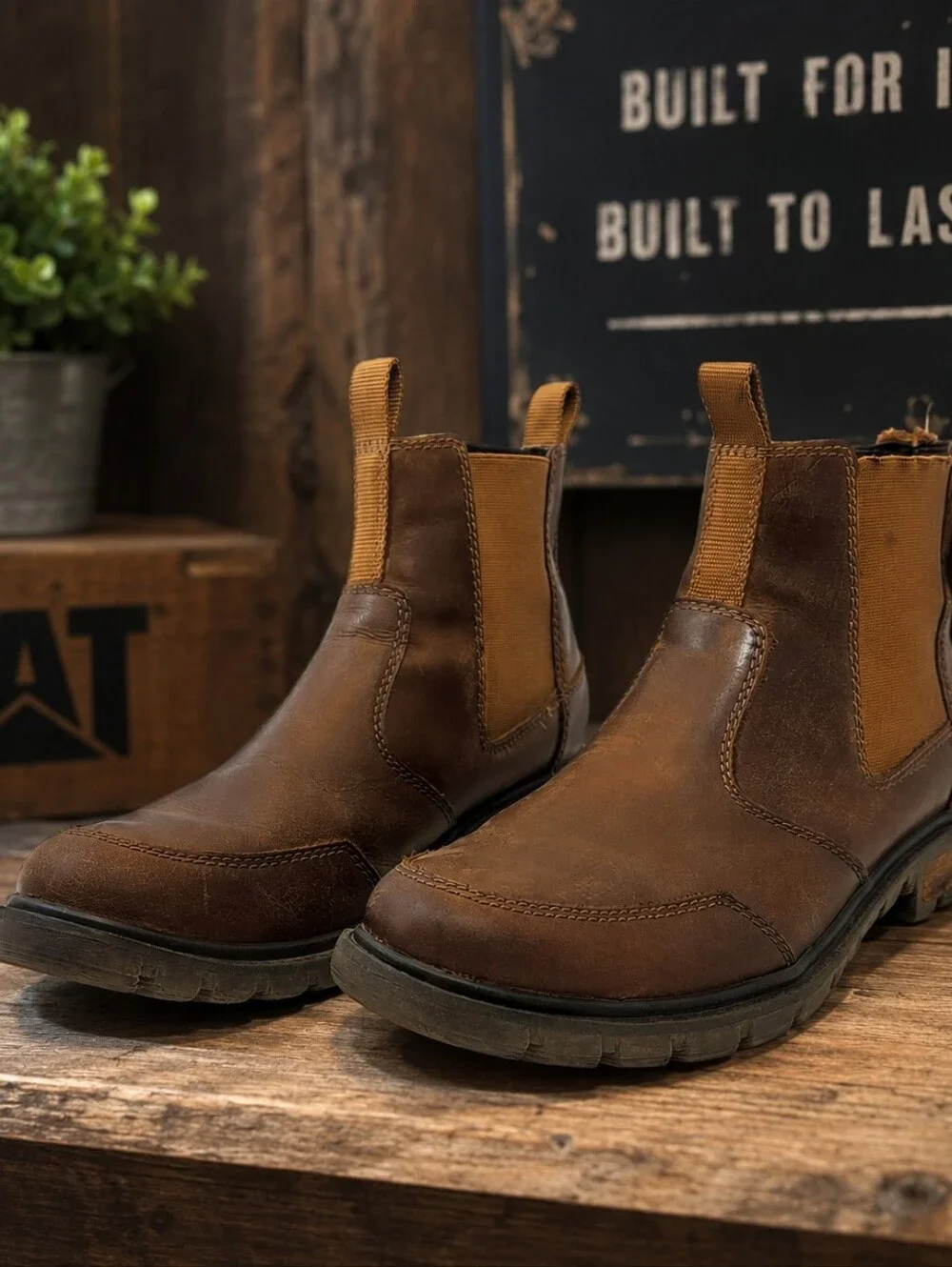 CAT Brown Leather Chelsea Work Boots 8W